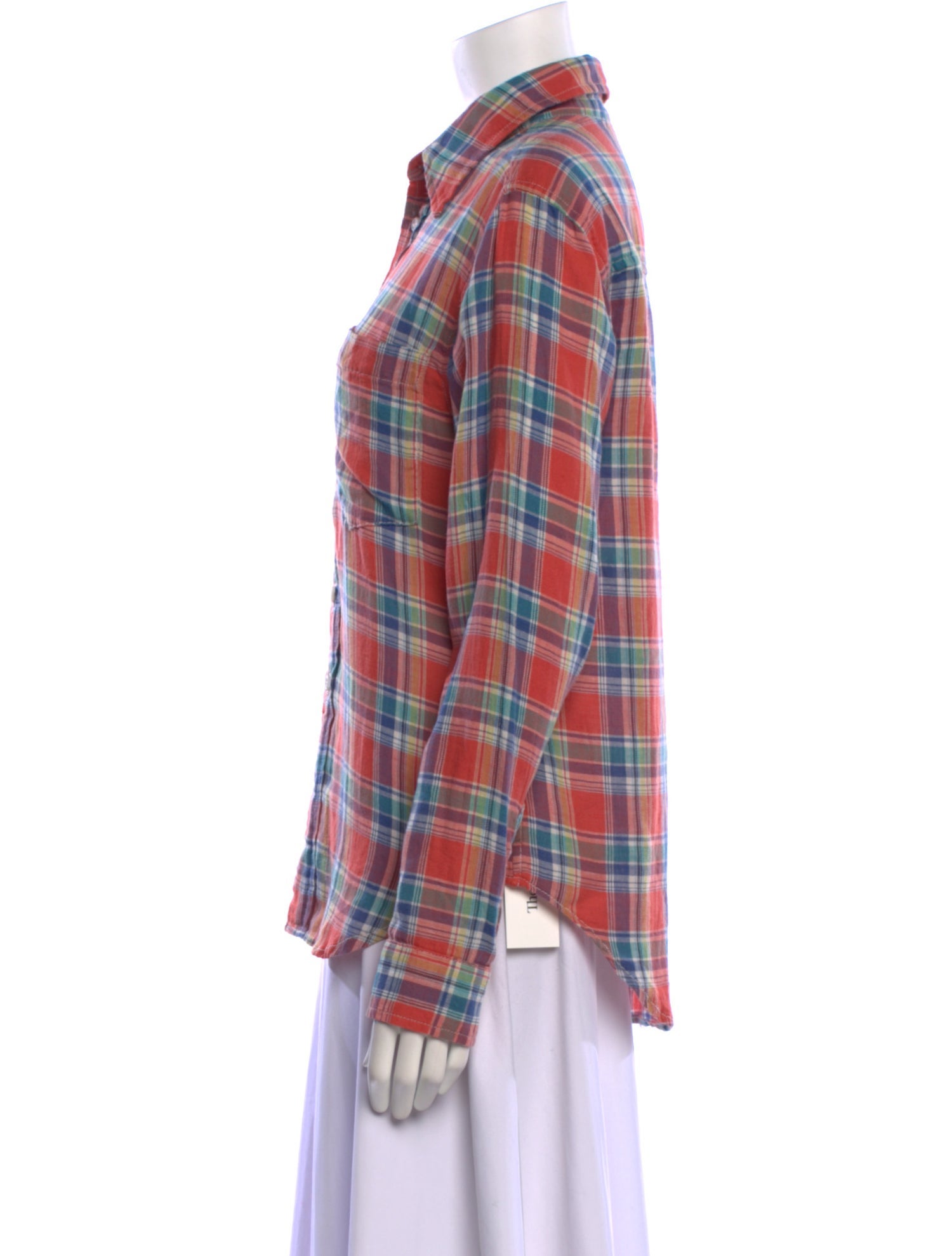 Mother Plaid Print Long Sleeve Button-Up Top
