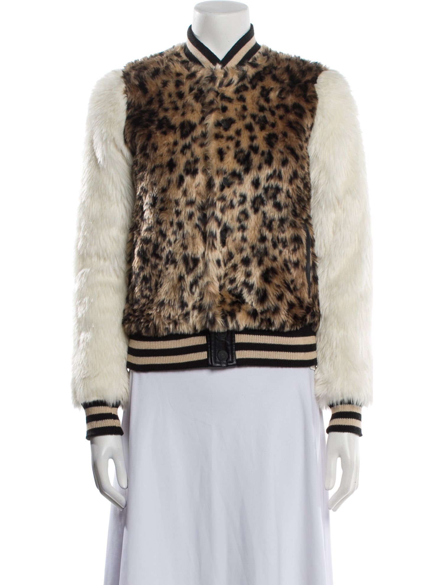 Mother Faux Fur Animal Print Bomber Jacket