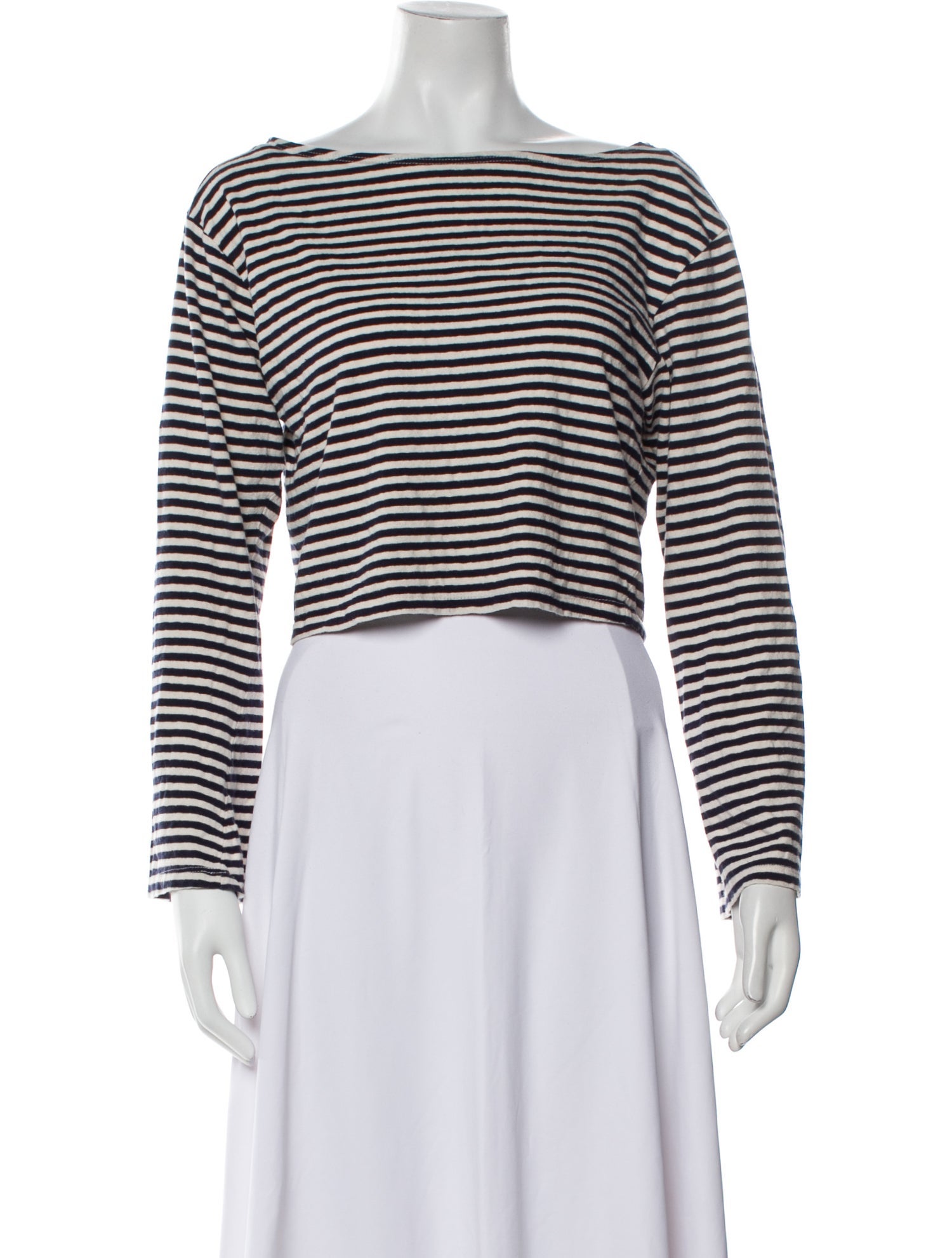 Mother Striped Bateau Neckline Crop Top