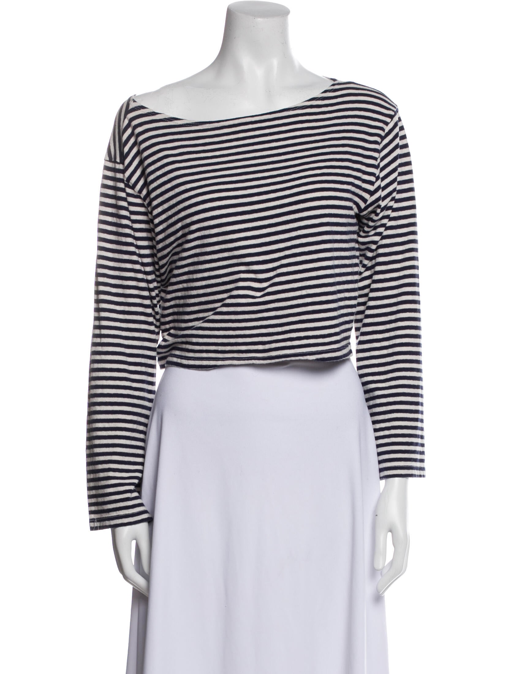 Mother Striped Bateau Neckline Crop Top