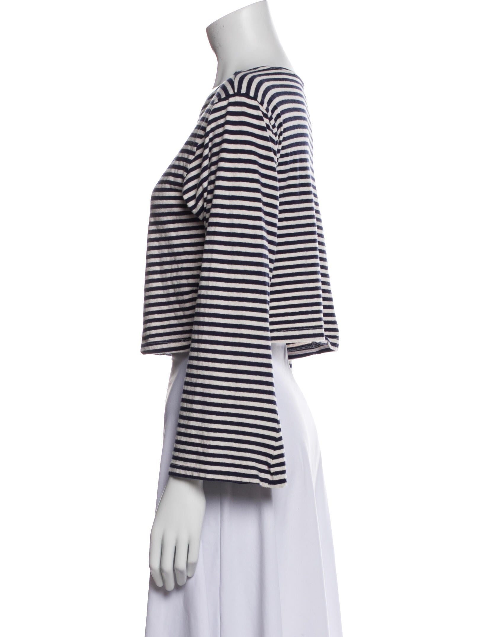 Mother Striped Bateau Neckline Crop Top