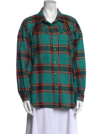 Mother Plaid Print Long Sleeve Button-Up Top
