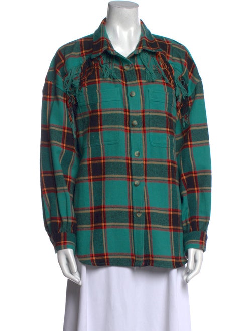 Mother Plaid Print Long Sleeve Button-Up Top
