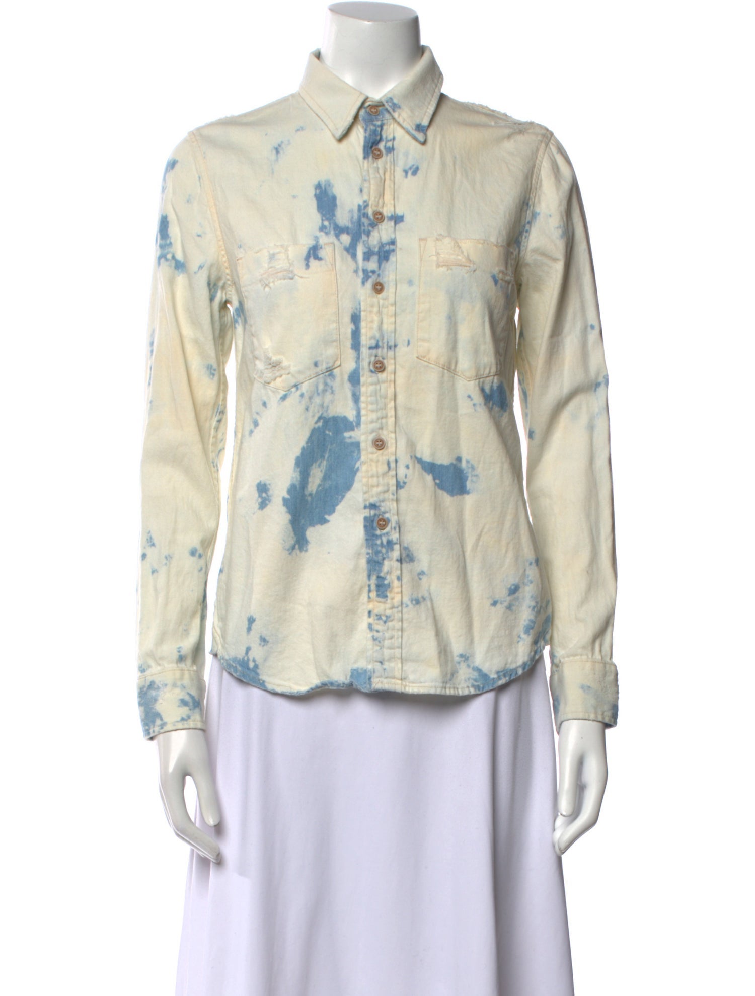 Mother Printed Long Sleeve Button-Up Top