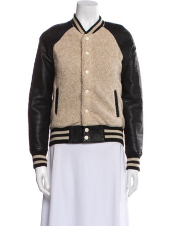 Mother Faux Leather Colorblock Pattern Bomber Jacket