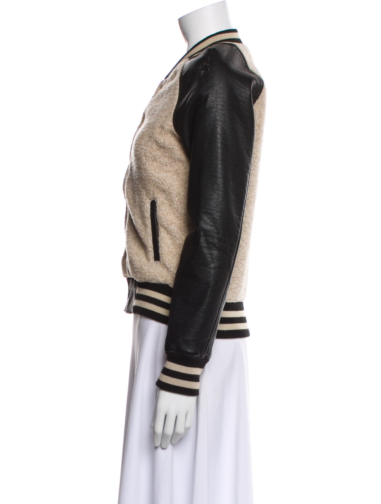 Mother Faux Leather Colorblock Pattern Bomber Jacket