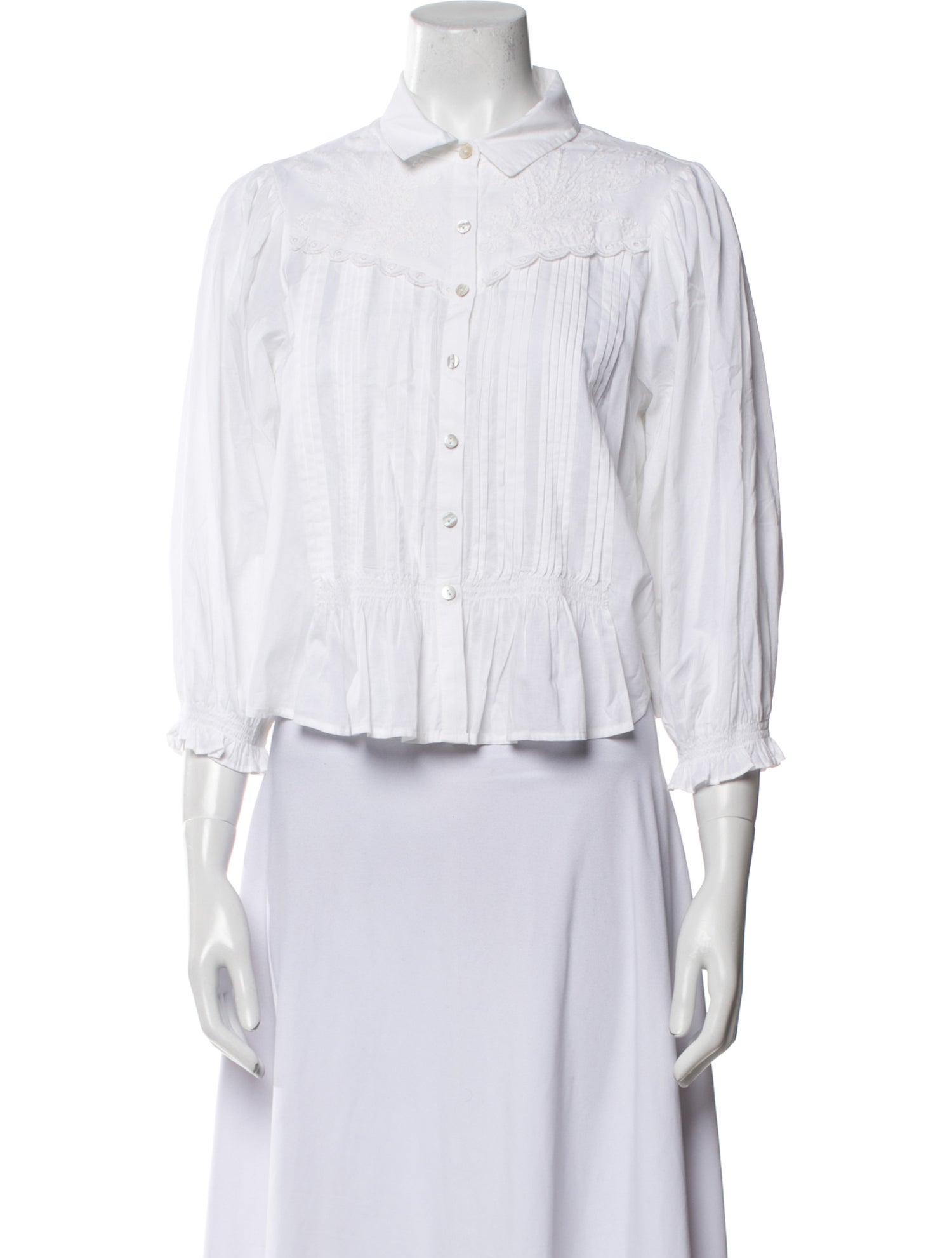 Mother Striped Three-Quarter Sleeve Button-Up Top