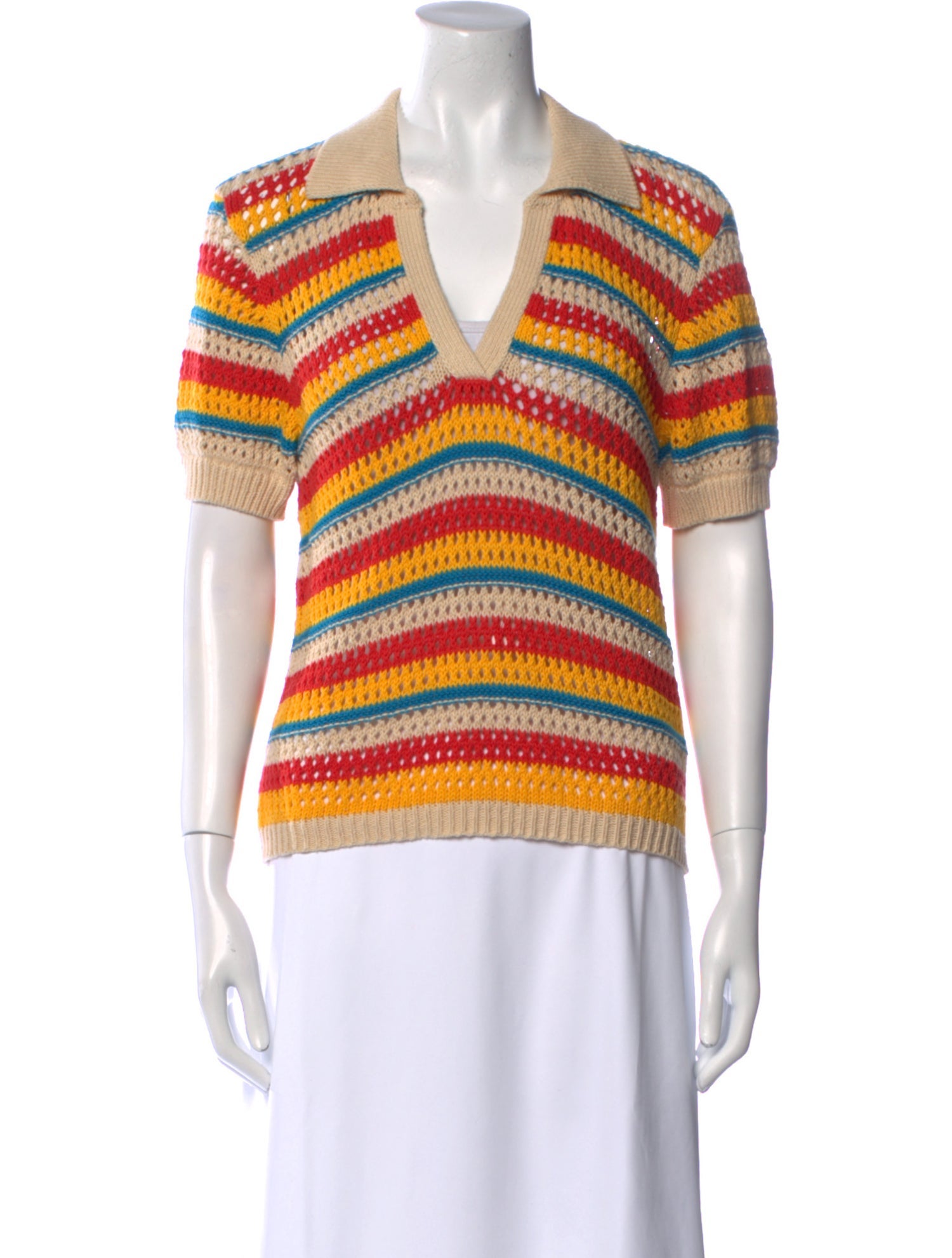 Mother Striped V-Neck Polo