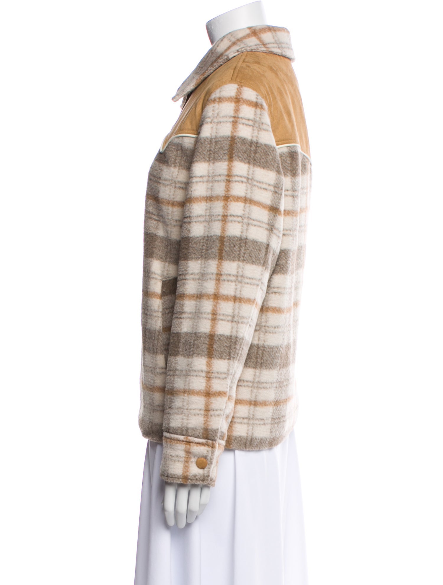 Mother Plaid Print Faux Fur Jacket