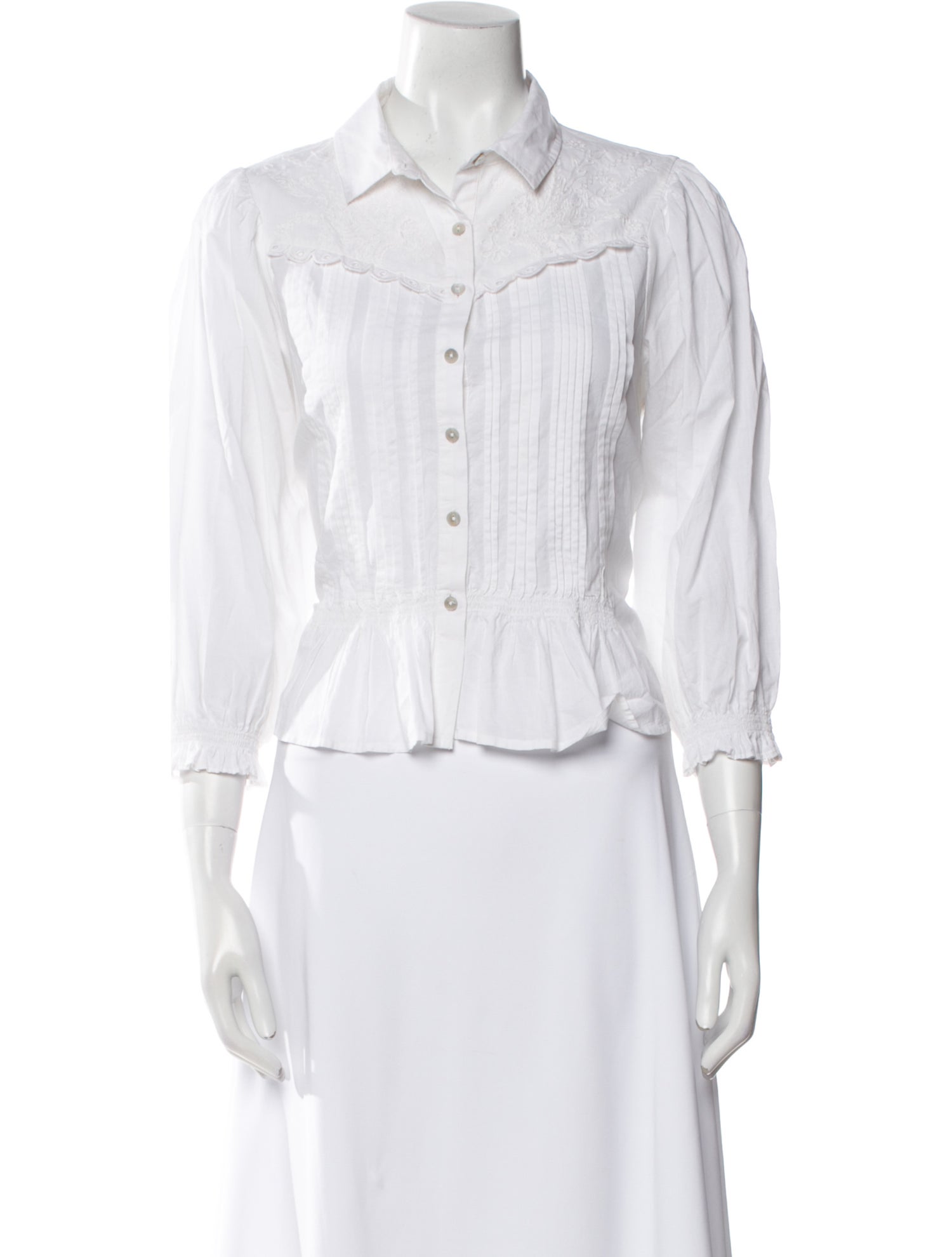 Mother Three-Quarter Sleeve Button-Up Top