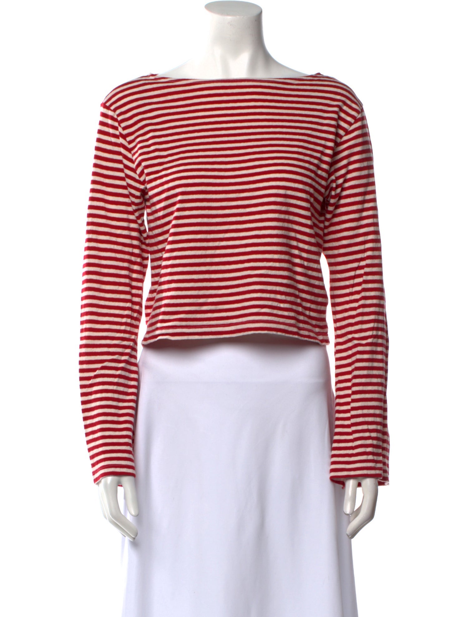 Mother Striped Bateau Neckline Crop Top