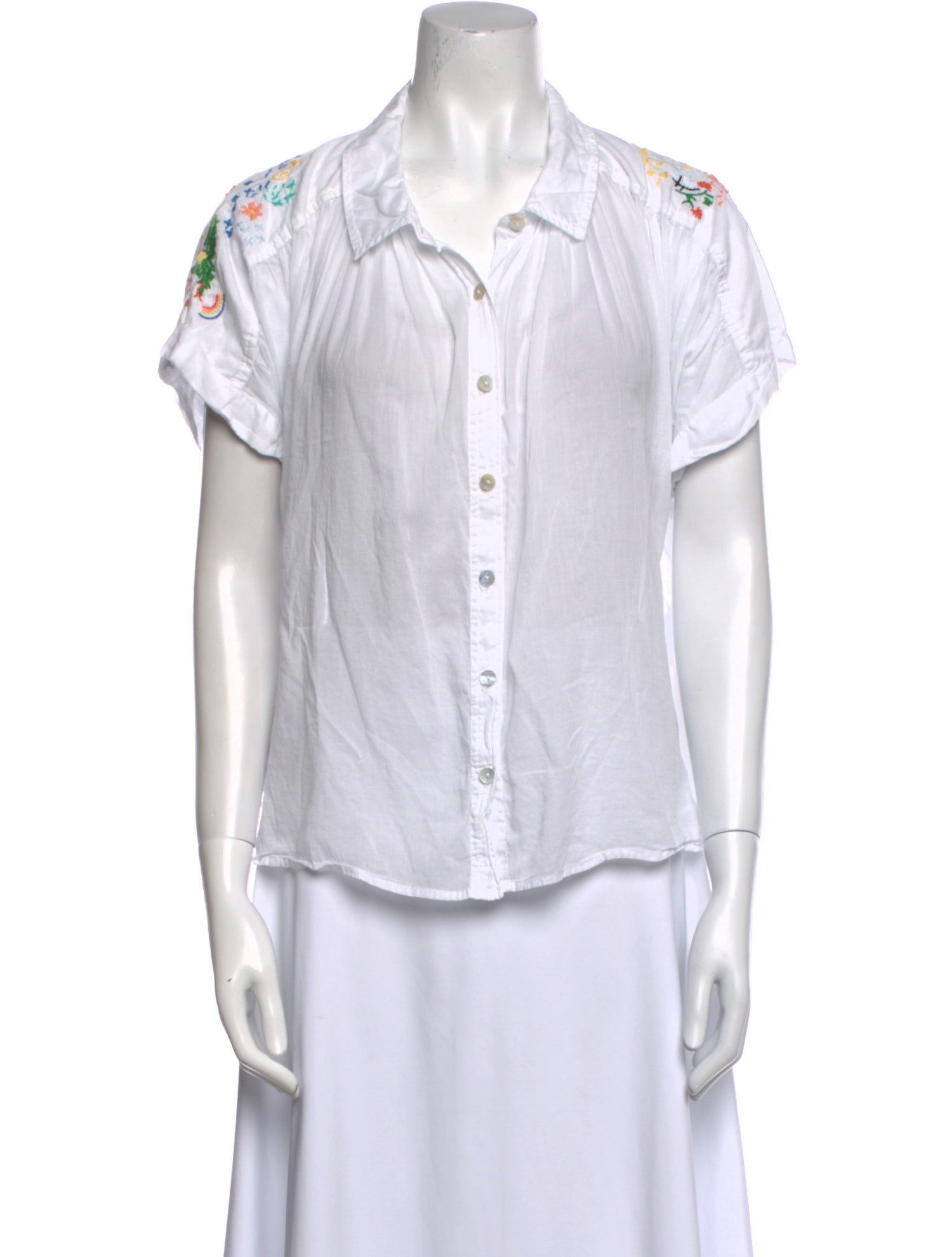 Mother Short Sleeve Button-Up Top