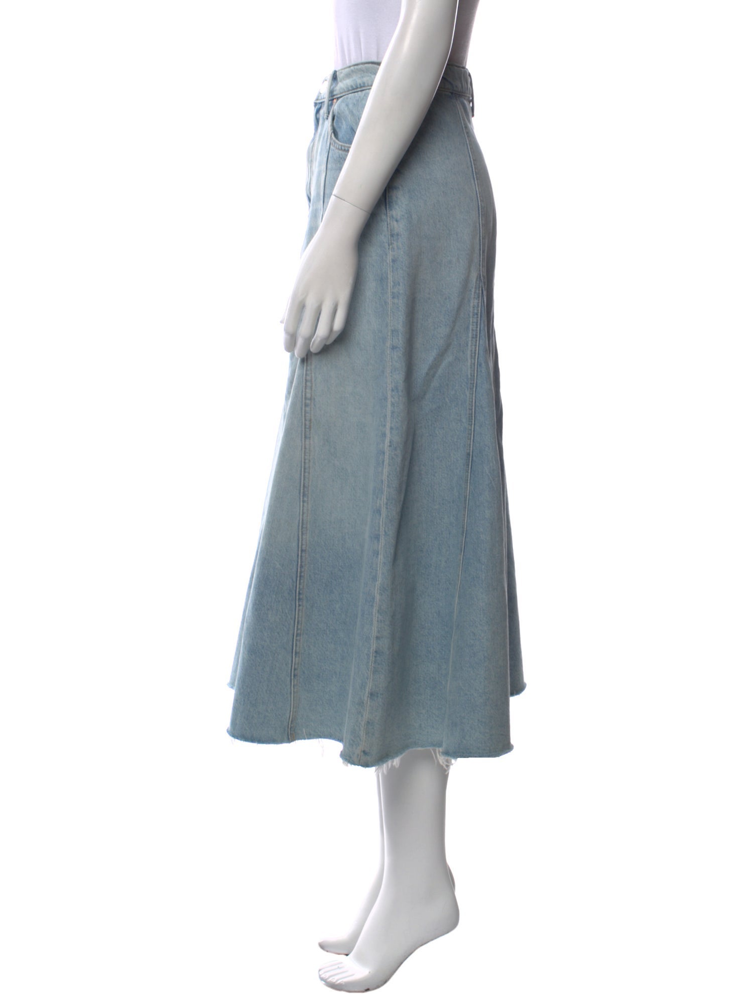 Mother Raw-Edge Trim Midi Length Skirt