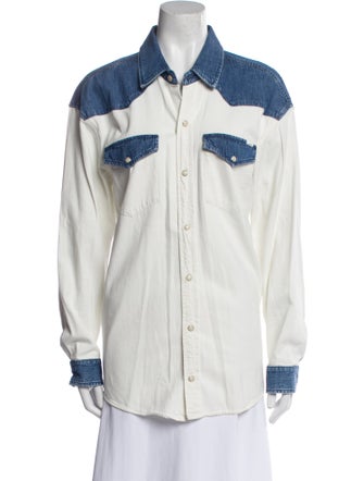 Mother Colorblock Pattern Long Sleeve Button-Up Top