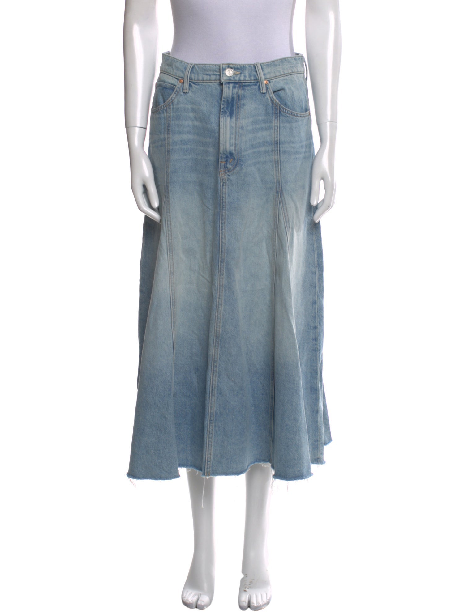 Mother Raw-Edge Trim Midi Length Skirt