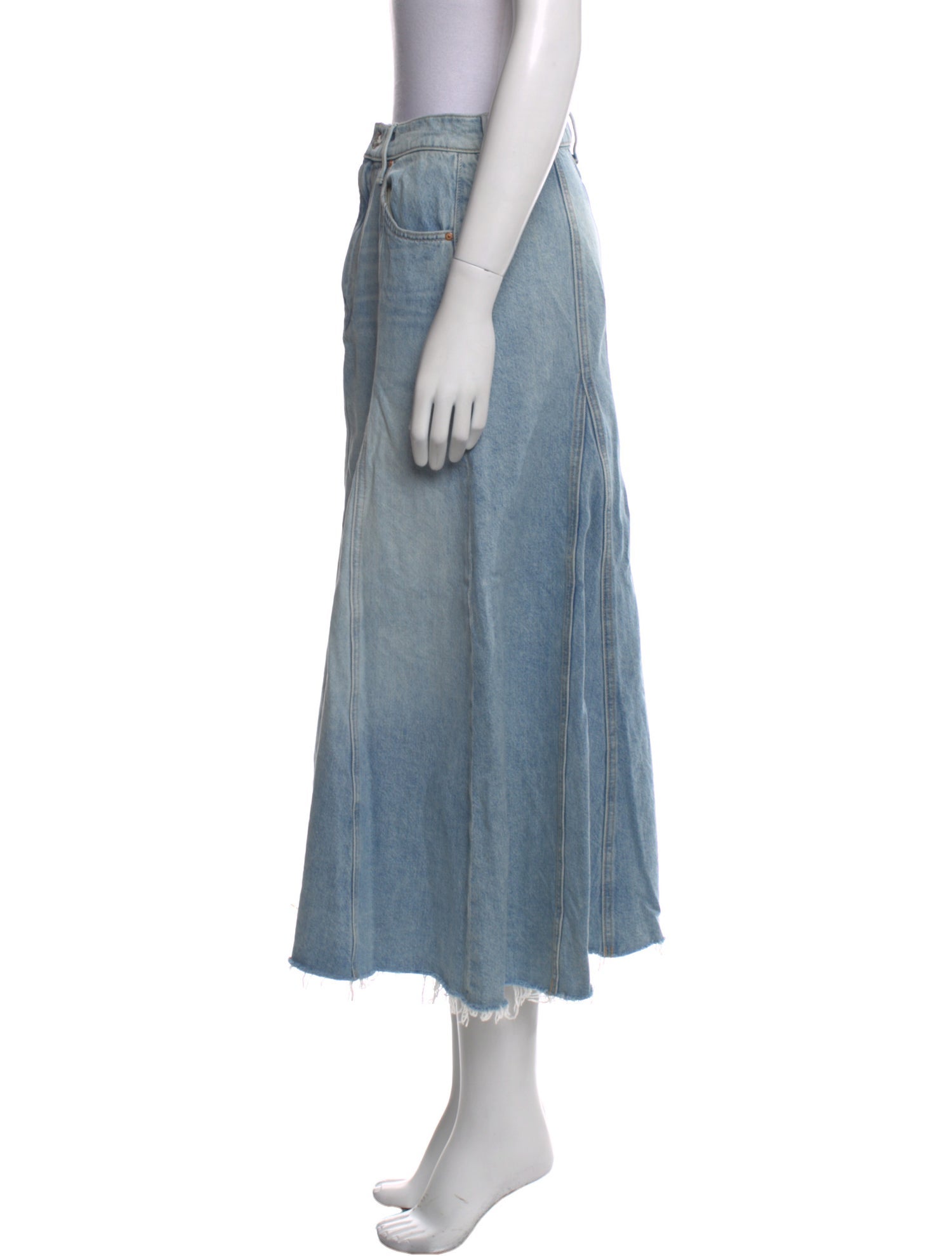 Mother Raw-Edge Trim Midi Length Skirt