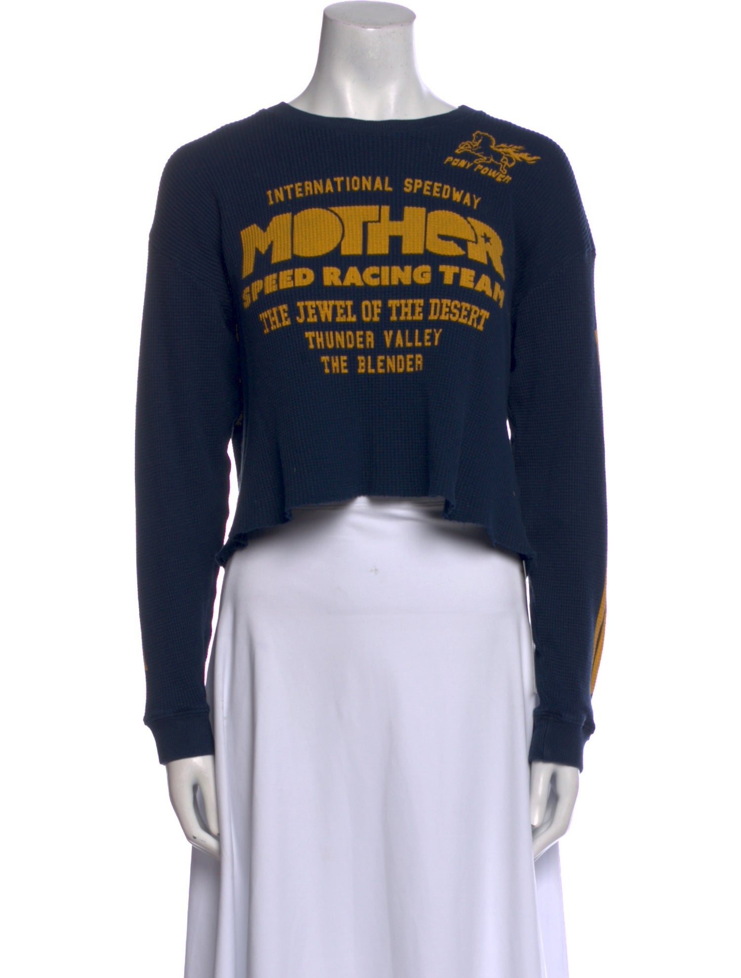 Mother Graphic Print Bateau Neckline Crop Top