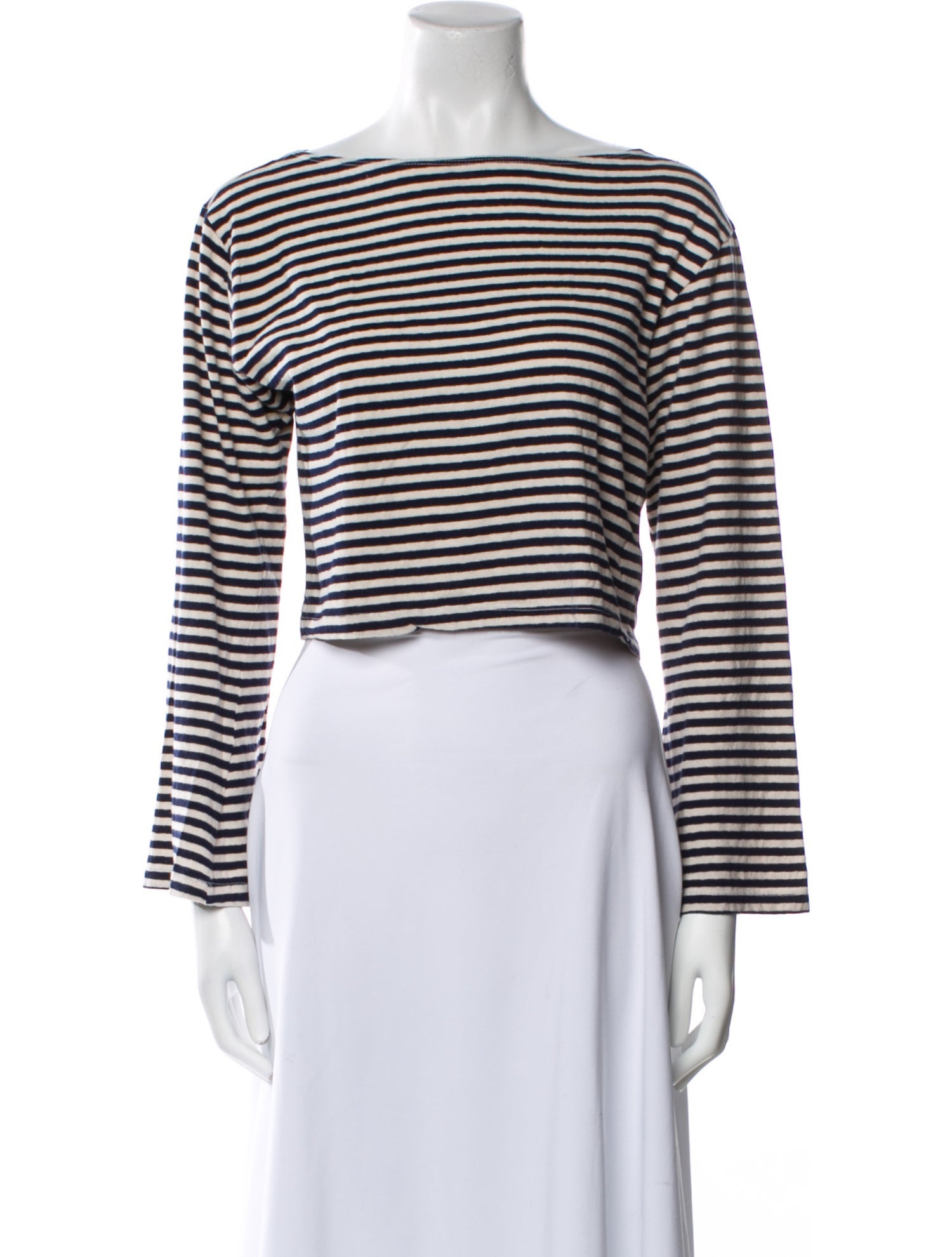 Mother Striped Bateau Neckline Crop Top