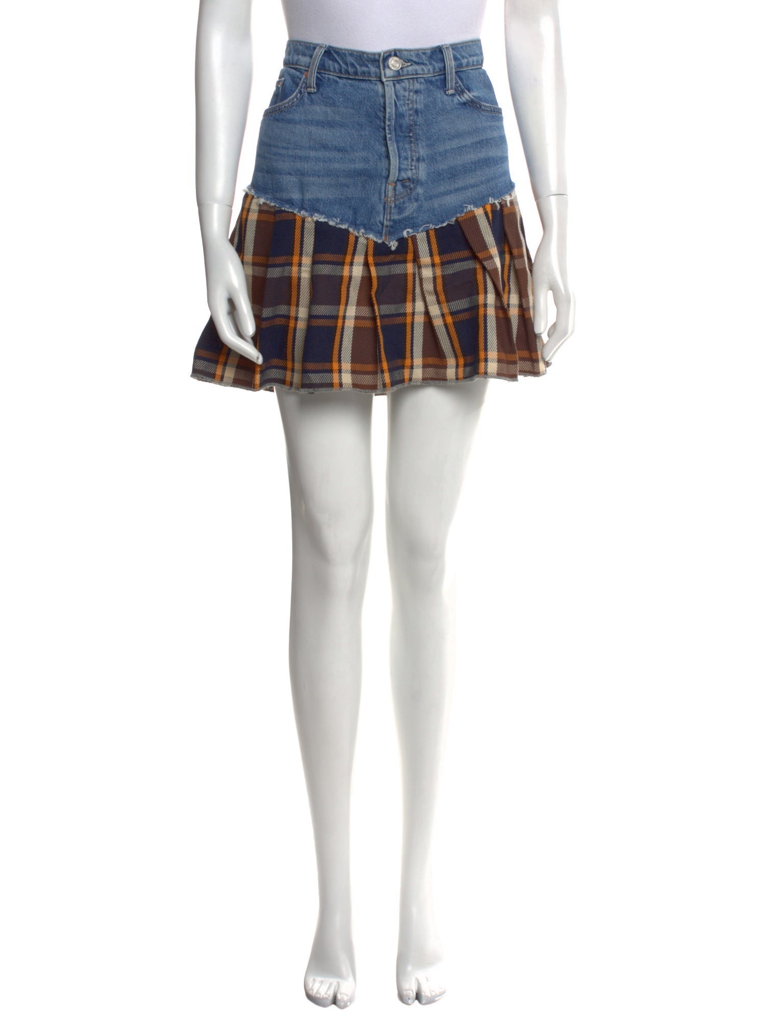 Mother Plaid Print Mini Skirt