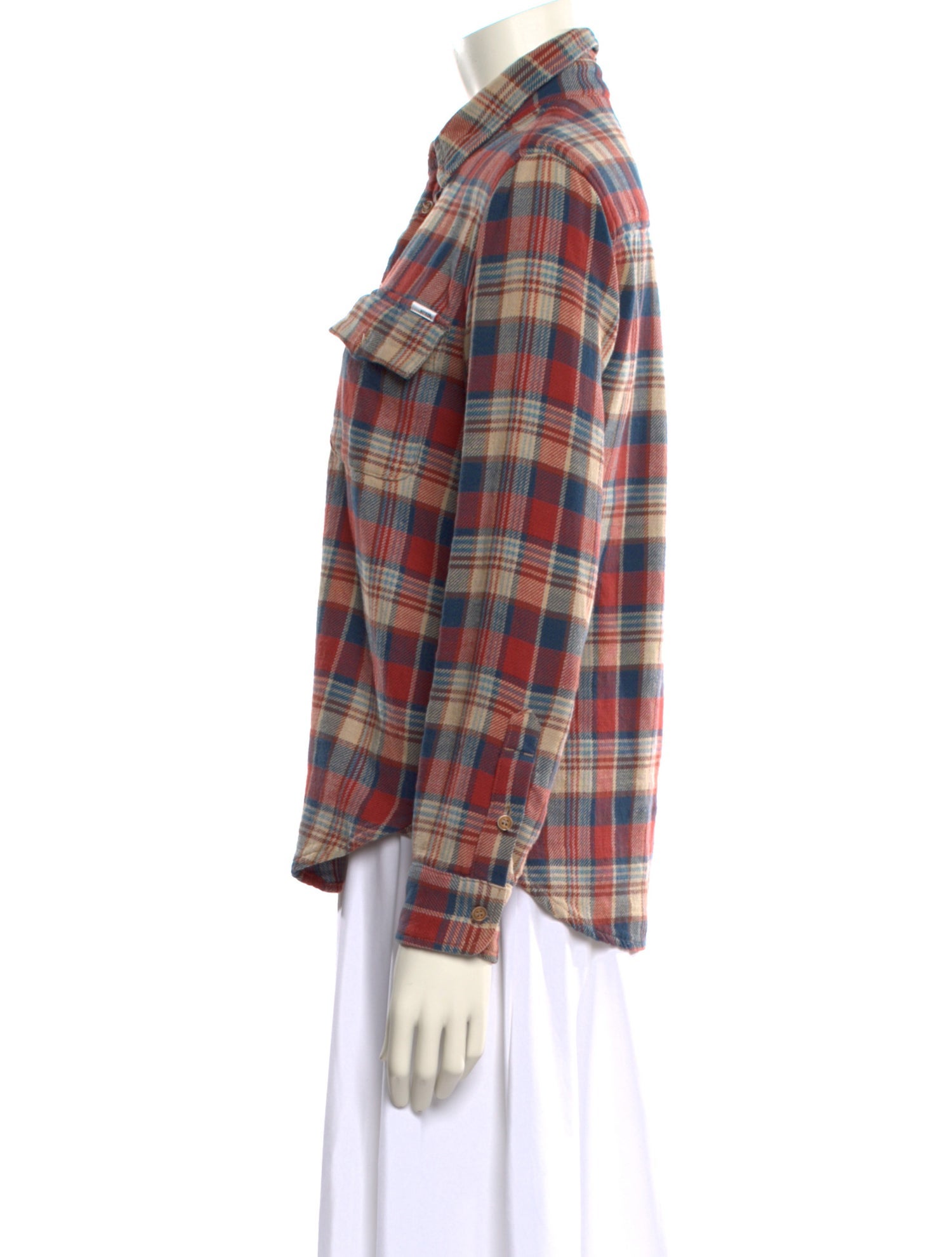 Mother Plaid Print Long Sleeve Button-Up Top