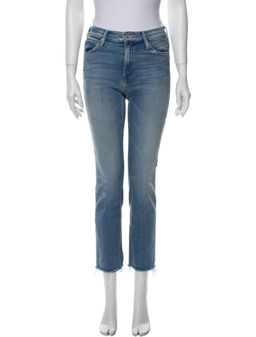 Mother Mid-Rise Straight Leg Jeans Blue