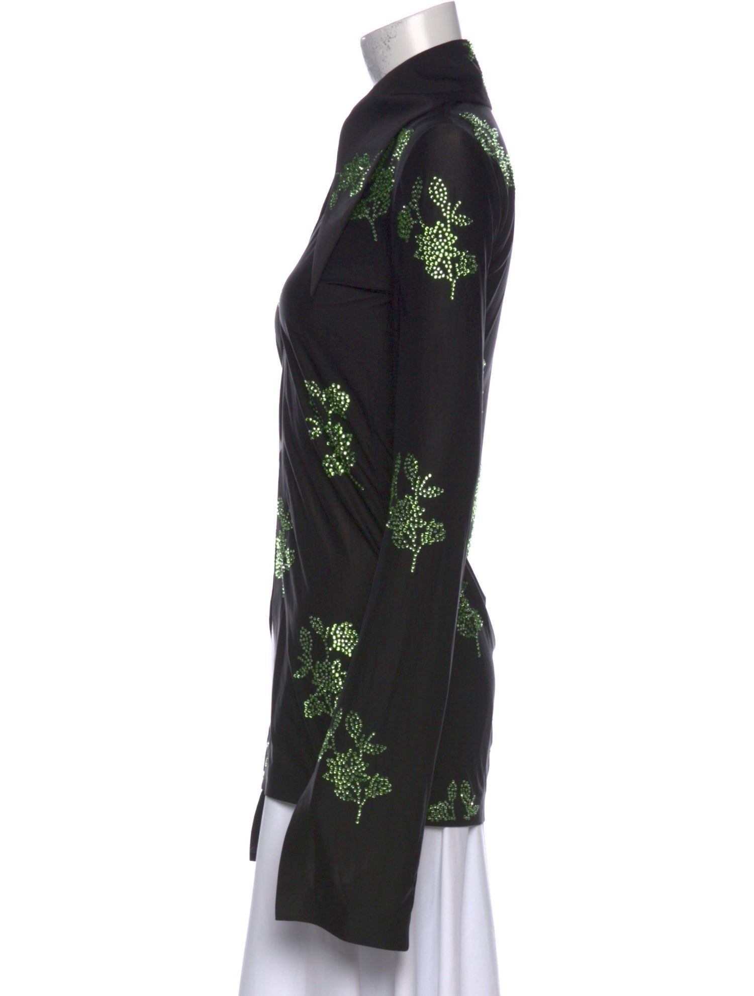 16ARLINGTON Lace Pattern Long Sleeve Button-Up Top