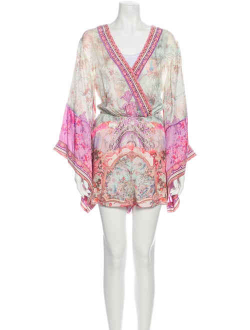 Camilla Silk Floral Print Romper Purple