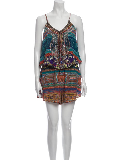 Camilla Silk Printed Romper Blue