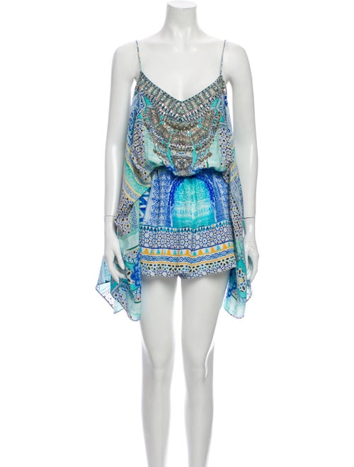 Camilla Silk Printed Romper Blue