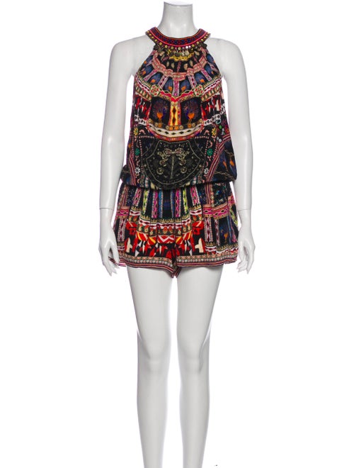 Camilla Silk Printed Romper Black