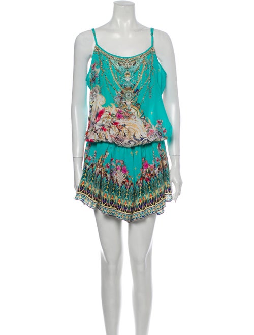 Camilla Silk Floral Print Romper Blue