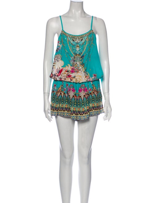 Camilla Silk Printed Romper Blue