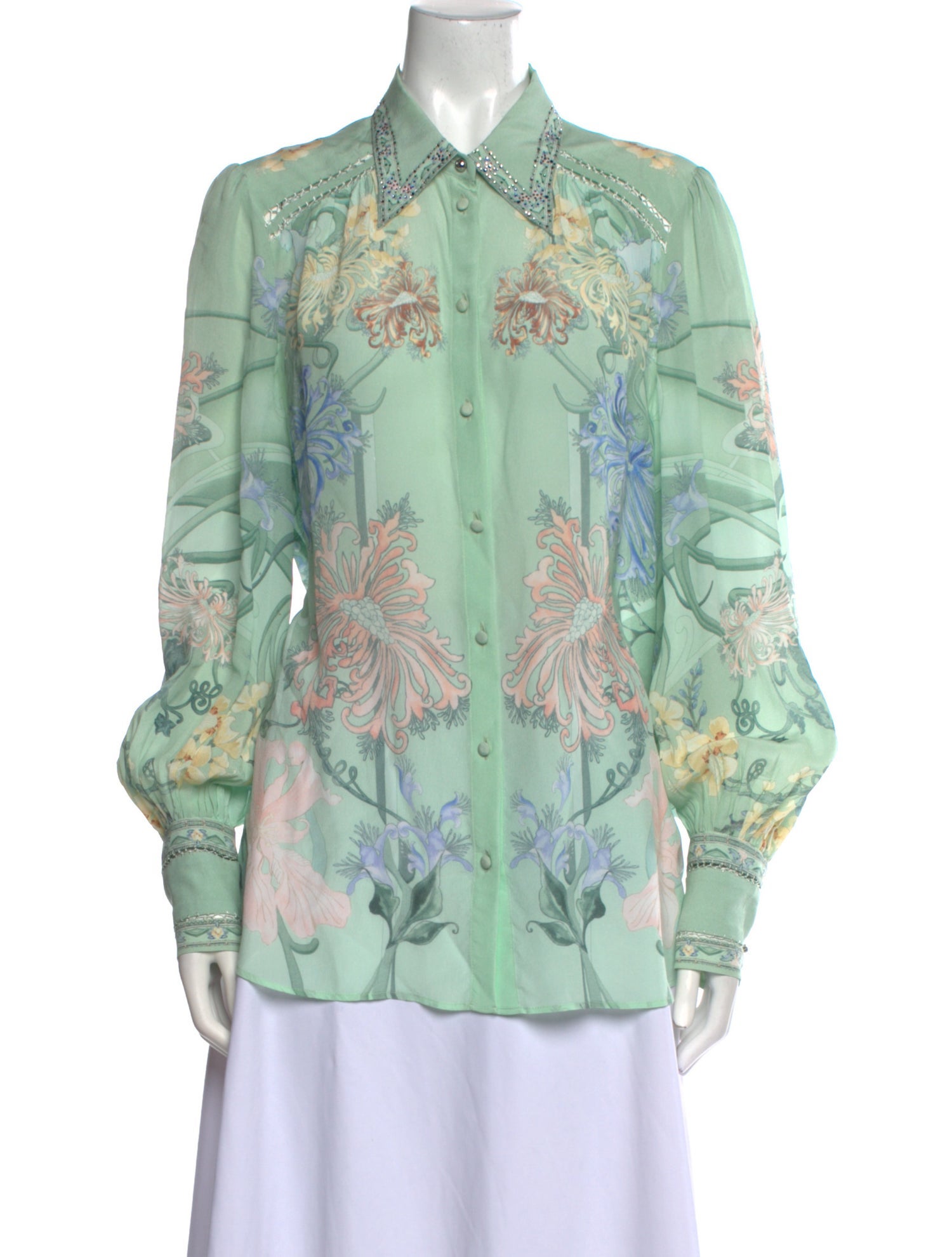 Camilla Silk Floral Print Button-Up Top