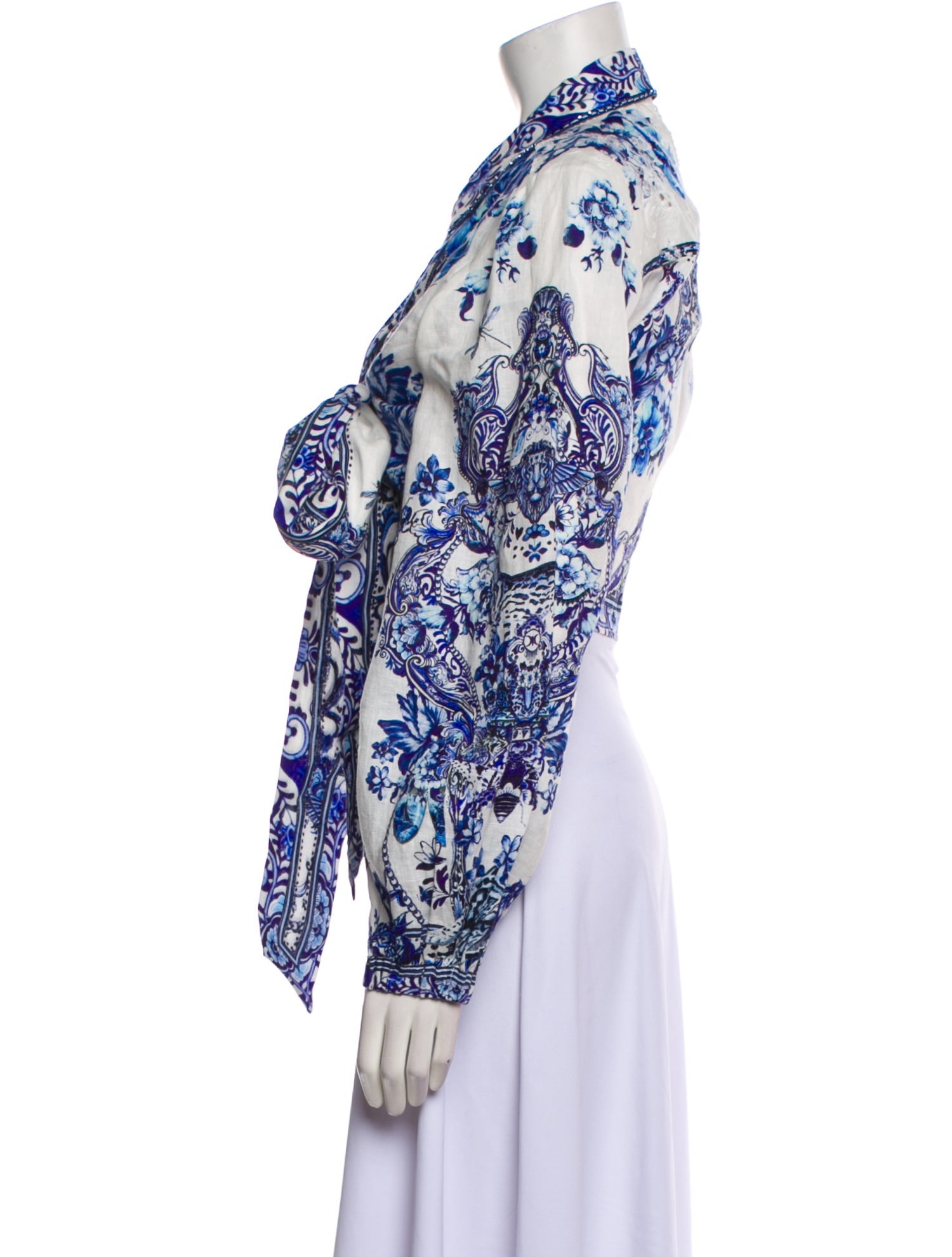 Camilla Linen Paisley Print Button-Up Top