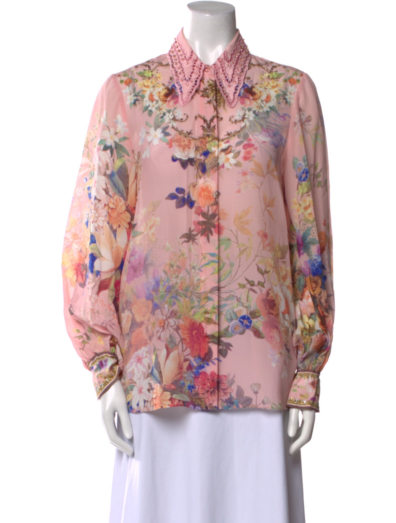 Camilla Silk Floral Print Button-Up Top