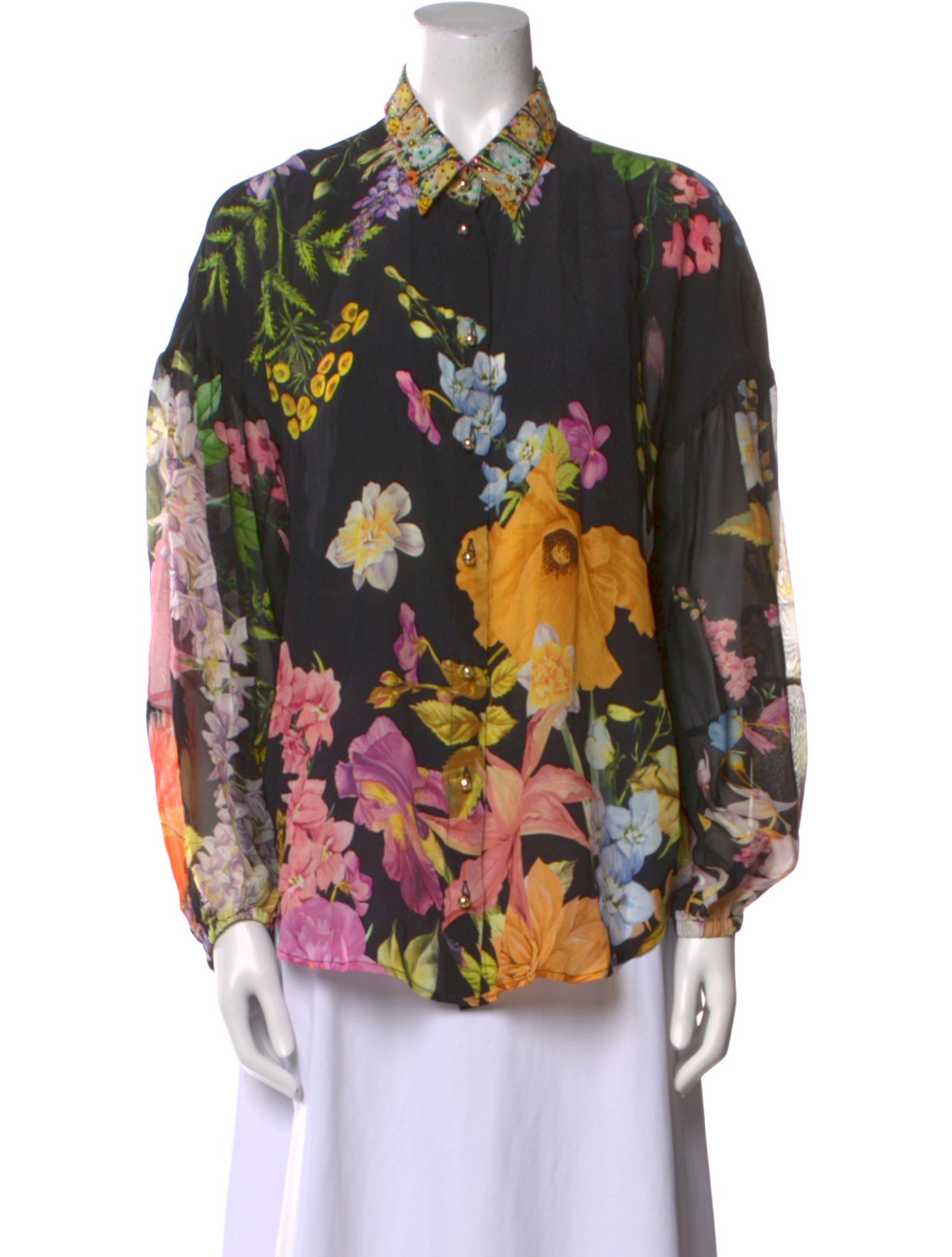 Camilla Silk Floral Print Button-Up Top