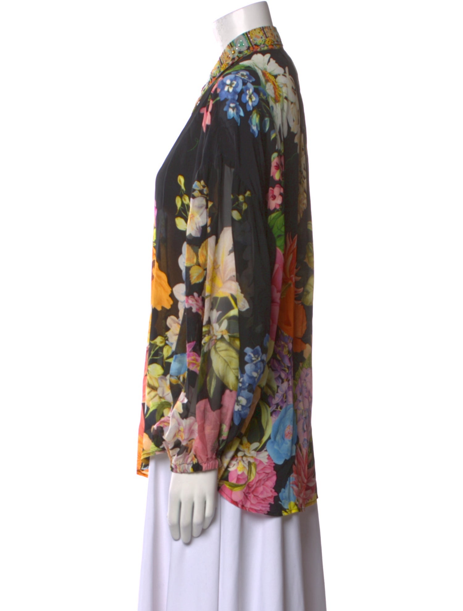 Camilla Silk Floral Print Button-Up Top