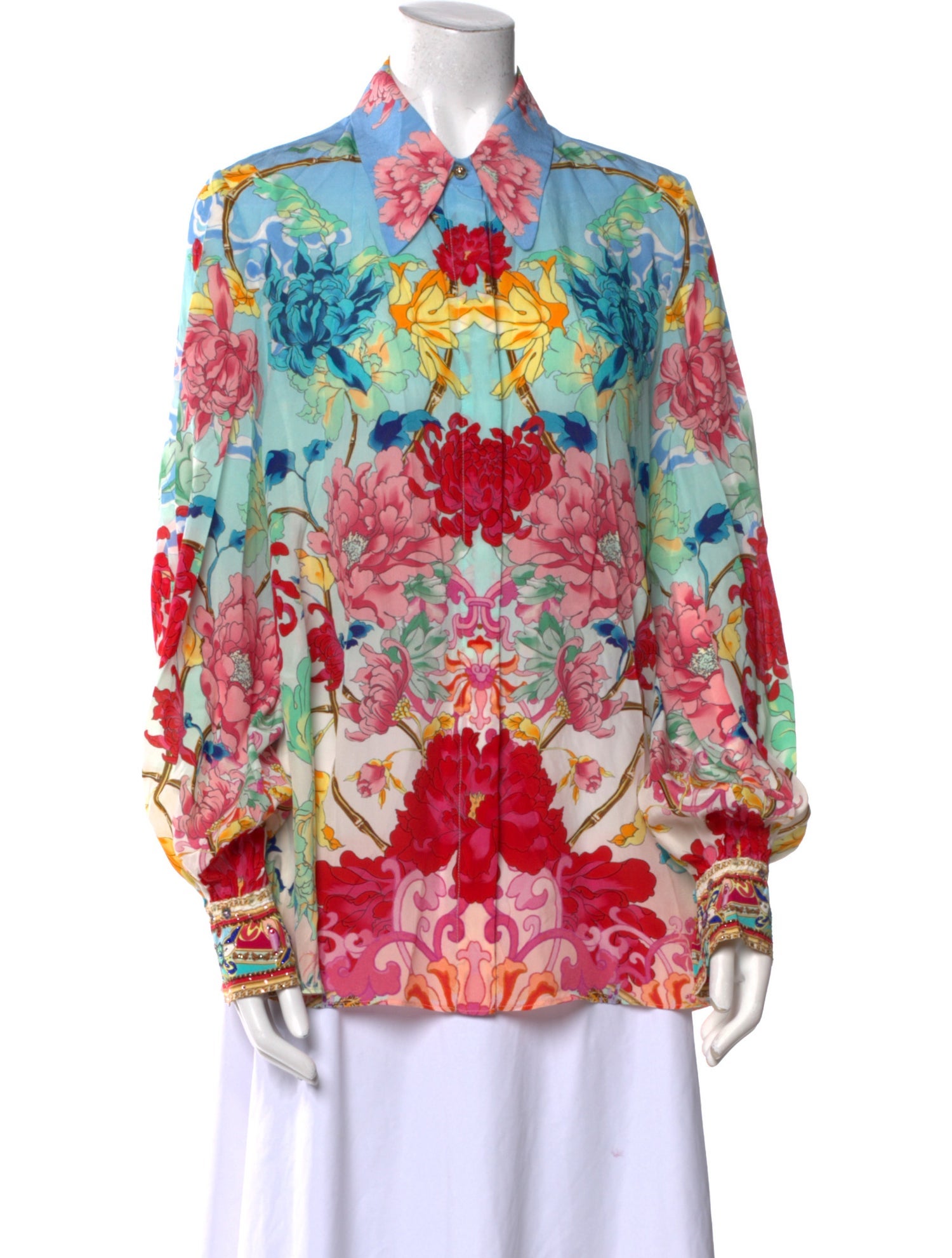 Camilla Silk Floral Print Button-Up Top