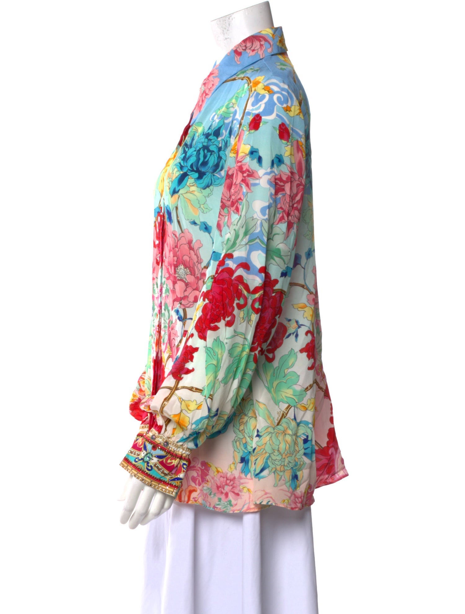 Camilla Silk Floral Print Button-Up Top