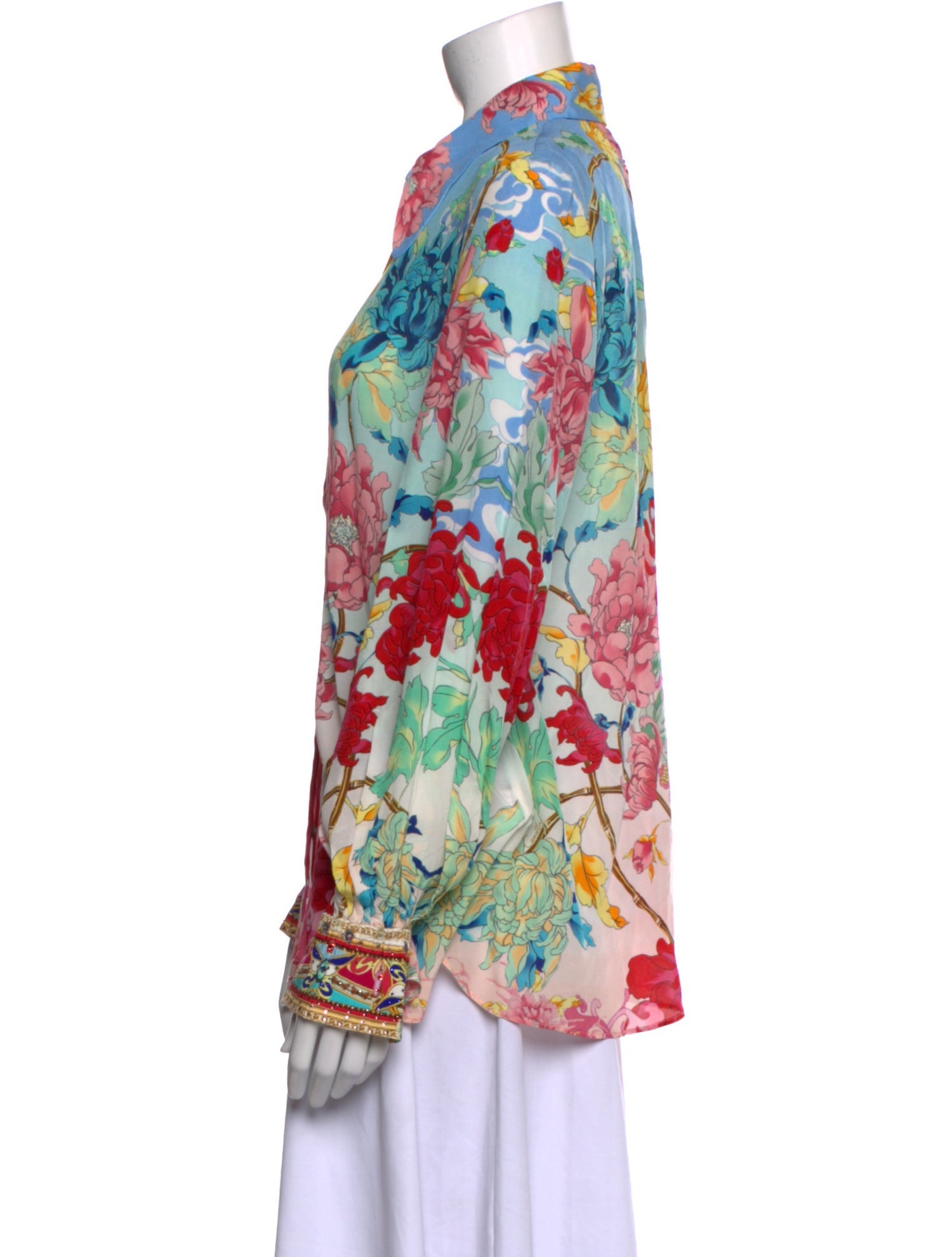 Camilla Silk Floral Print Button-Up Top w/ Tags