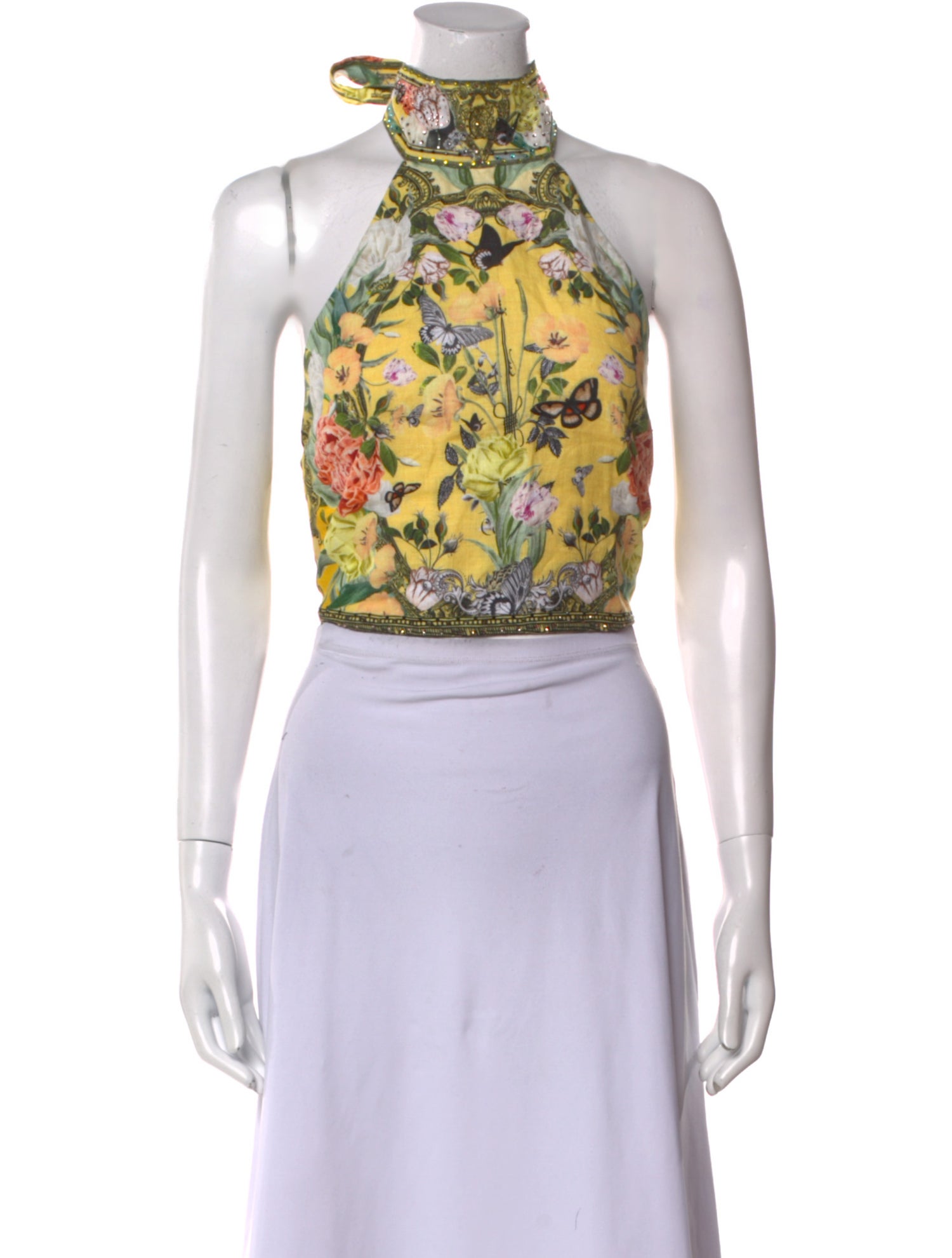 Camilla Linen Floral Print Crop Top