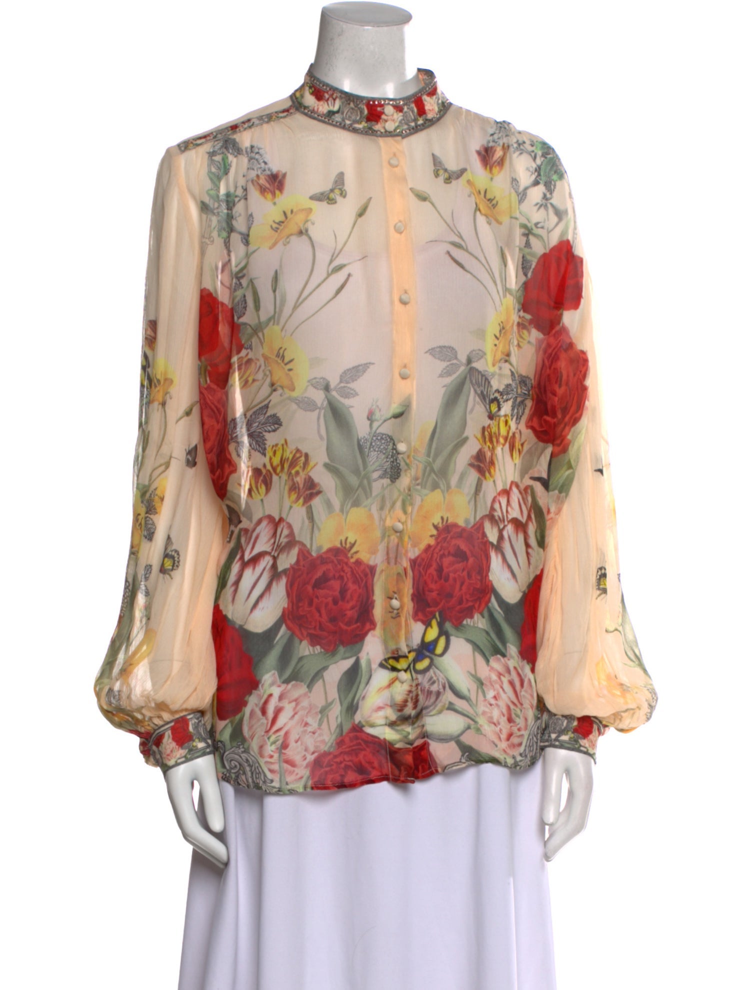 Camilla Floral Print Mock Neck Blouse