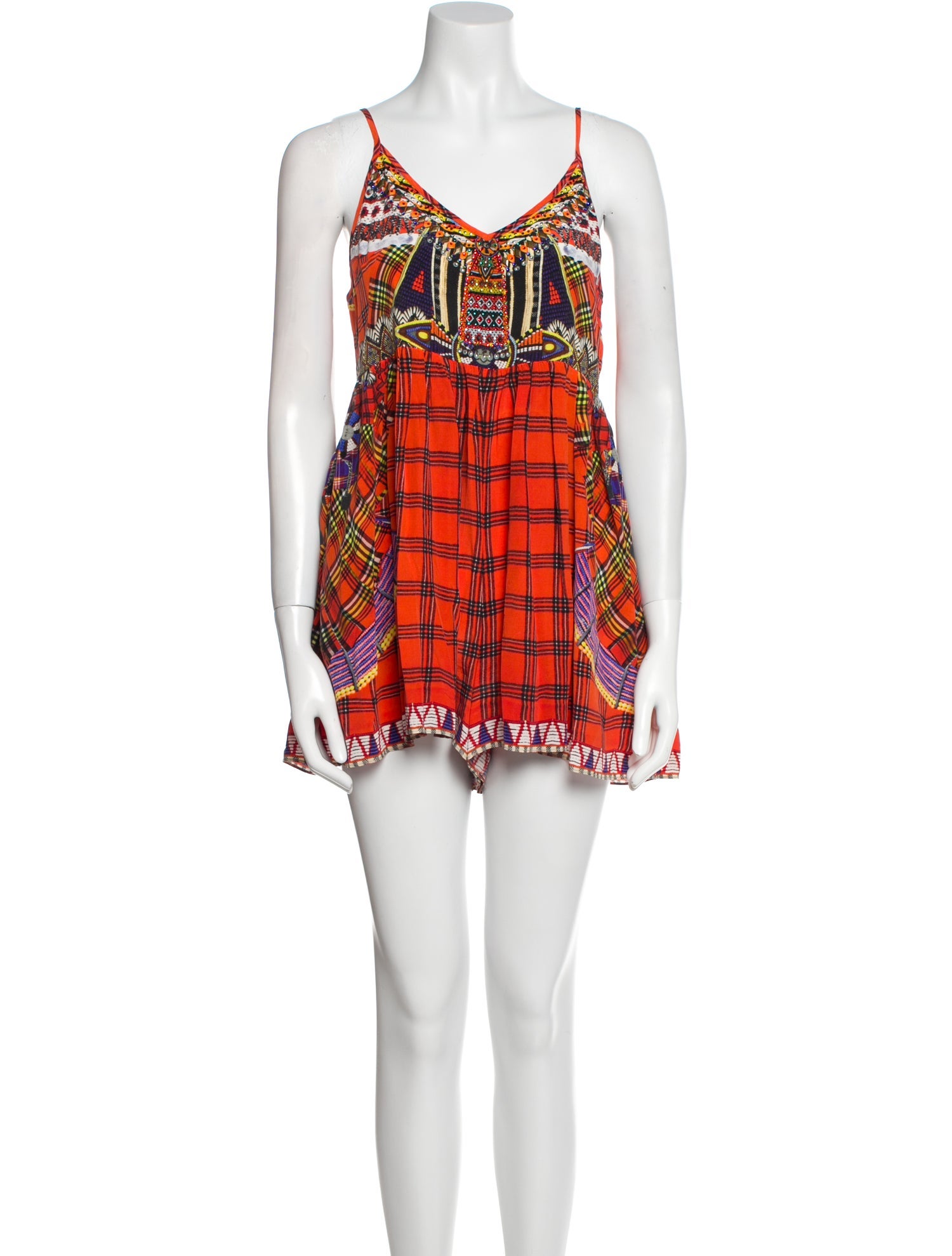 Camilla Silk Plaid Print Romper