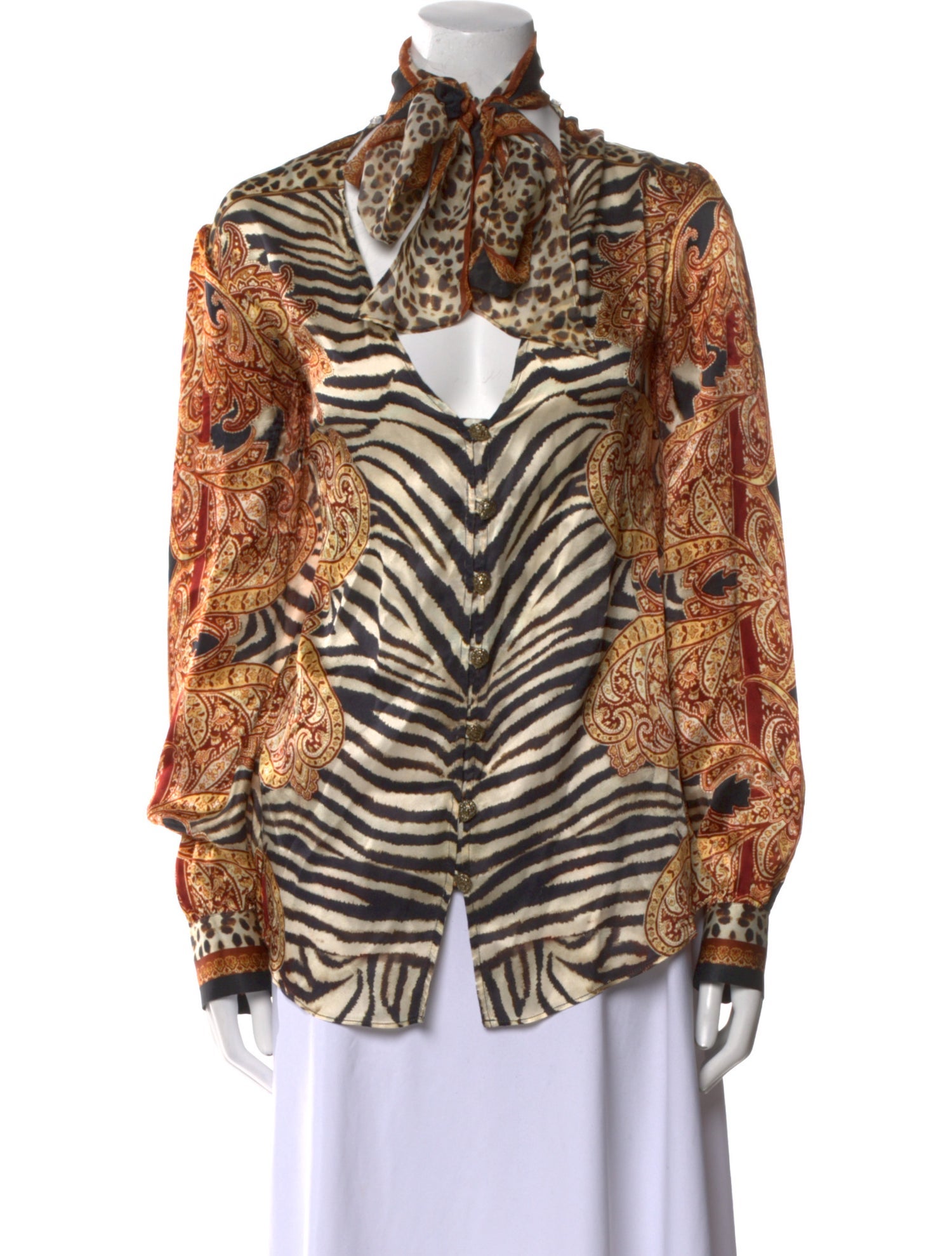 Camilla Silk Animal Print Button-Up Top