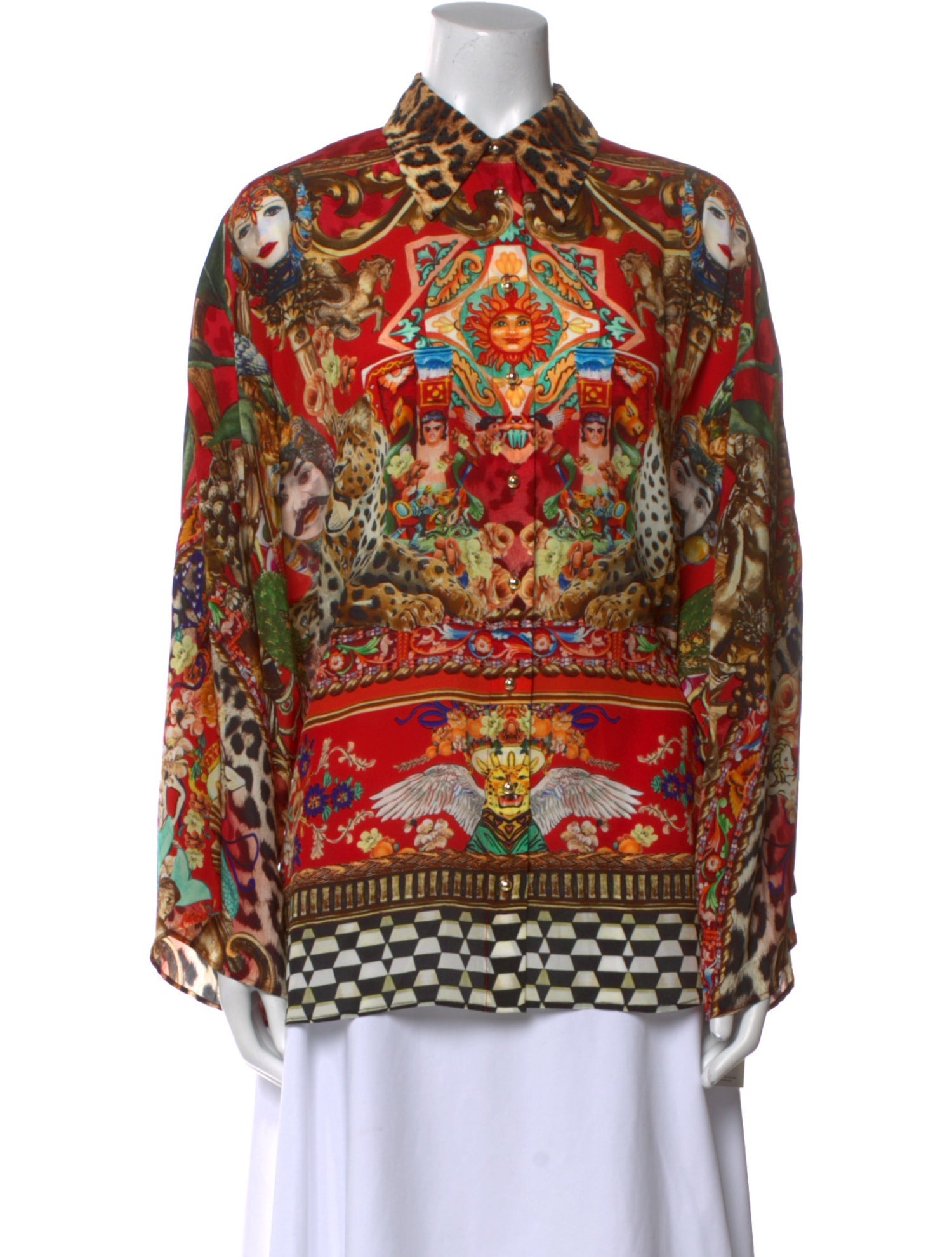 Camilla Silk Printed Button-Up Top