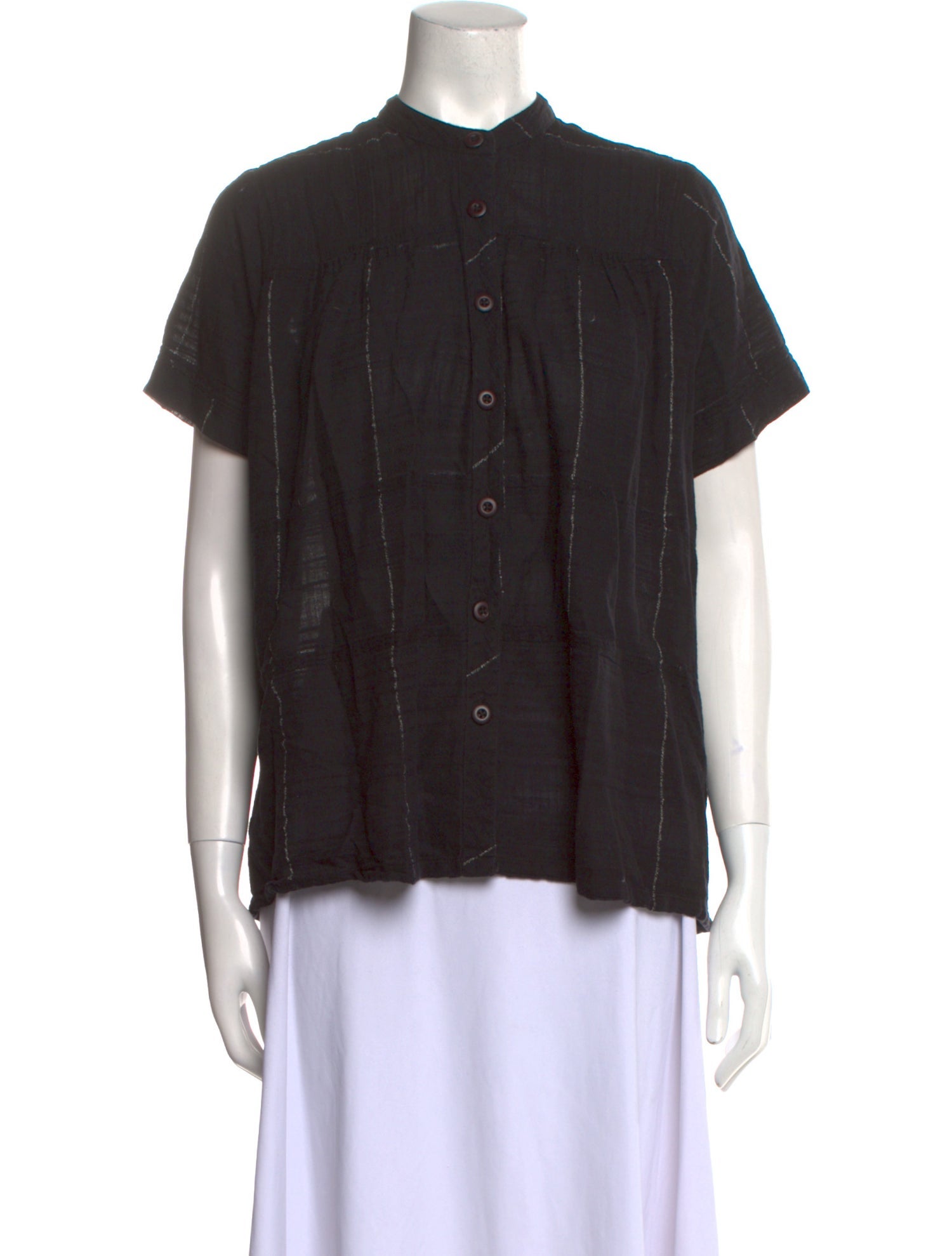 Ace & Jig Mock Neck Short Sleeve Button-Up Top