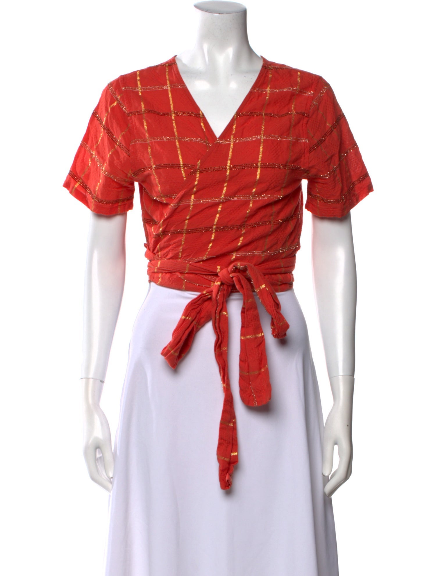 Ace & Jig Plaid Print V-Neck Crop Top