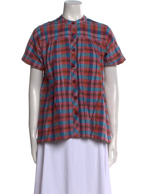 Ace & Jig Plaid Print Mock Neck Button-Up Top