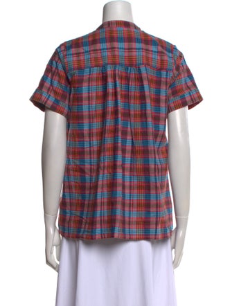 Ace & Jig Plaid Print Mock Neck Button-Up Top