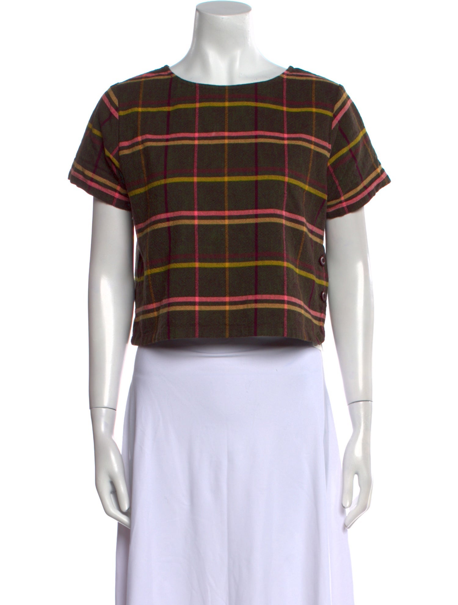 Ace & Jig Plaid Print Bateau Neckline Crop Top